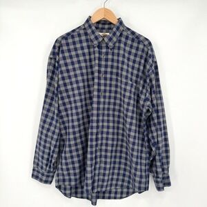Field Gear 90s Mens XL Blue White Plaid Button Down Shirt Long Sleeve Cotton